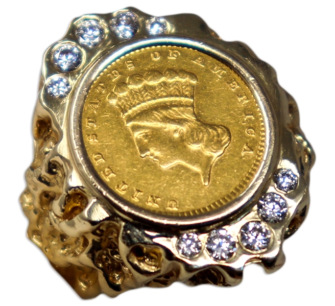 Elvis Presley's Diamond Ring With Inset of an 1859 Dollar Coin -- Includes LOA From Dave Hebler